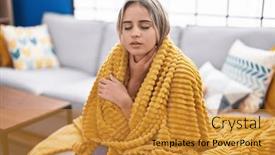  Presentation with headache - Presentation theme consisting of young-blonde-woman-suffering background and a gold colored foreground