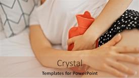  Presentation with pain - PPT theme consisting of young-blonde-woman-suffering and a coral colored foreground