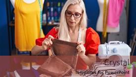  Presentation with sewing - Presentation theme featuring young-blonde-woman-tailor-holding background and a red colored foreground