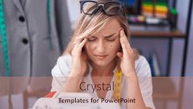  Presentation with machine shop - Theme enhanced with young-blonde-woman-tailor-stressed background and a coral colored foreground