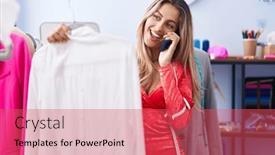  Presentation with smartphone - Slides featuring young-blonde-woman-tailor-talking background and a red colored foreground