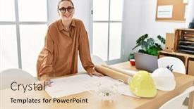  Presentation with smartphone - Presentation consisting of young-blonde-woman-talking background and a  colored foreground