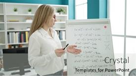  Presentation with maths - Presentation theme consisting of young-blonde-woman-teacher-explaining background and a light gray colored foreground