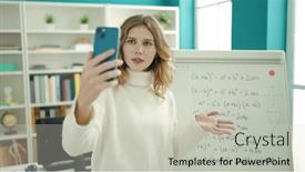  Presentation with maths - Presentation theme consisting of young-blonde-woman-teacher-having background and a  colored foreground