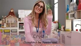  Presentation with saying - Presentation theme enhanced with young-blonde-woman-teacher-sitting background and a coral colored foreground