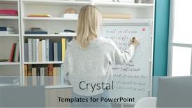 Presentation with magnetic - Slide set enhanced with young-blonde-woman-teaching-maths background and a light gray colored foreground