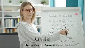  Presentation with magnetic - Presentation theme having young-blonde-woman-teaching-maths background and a light gray colored foreground