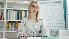  Presentation with maths - Slide deck having young-blonde-woman-teaching-maths background and a light gray colored foreground