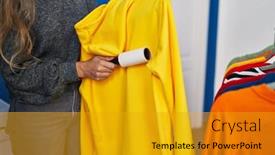  Presentation with laundry room - Slide set with young-blonde-woman-using-clean background and a  colored foreground