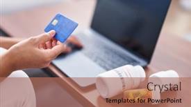  Presentation with credit card - Presentation with young-blonde-woman-using-laptop background and a coral colored foreground