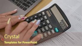  Presentation with accounting - Presentation theme enhanced with young-blonde-woman-using-laptop background and a violet colored foreground