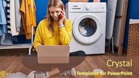  Presentation with waiting room - Slide deck featuring young-blonde-woman-using-laptop background and a  colored foreground