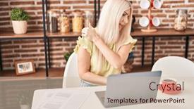  Presentation with laptop - Slide deck enhanced with young-blonde-woman-using-laptop background and a  colored foreground