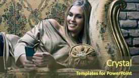  Presentation with medical procedure simulation using plasma - Amazing PPT theme having young blonde woman using mobilephone backdrop and a  colored foreground