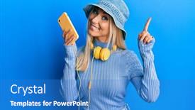  Presentation with smartphone - Presentation featuring young-blonde-woman-using-smartphone background and a  colored foreground