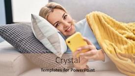  Presentation with smartphone - Presentation consisting of young-blonde-woman-using-smartphone background and a  colored foreground