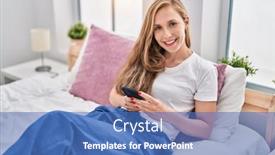  Presentation with smartphone - PPT theme enhanced with young-blonde-woman-using-smartphone background and a  colored foreground