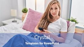  Presentation with smartphone - Slide deck enhanced with young-blonde-woman-using-smartphone background and a  colored foreground