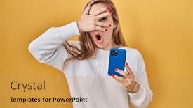  Presentation with eyes - Presentation with young-blonde-woman-using-smartphone background and a yellow colored foreground