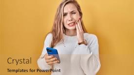  Presentation with dental radiology dentist and assistant - Presentation design having young-blonde-woman-using-smartphone background and a yellow colored foreground
