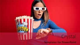  Presentation with popcorn movie - Beautiful slide deck featuring young-blonde-woman-wearing-3d backdrop and a crimson colored foreground