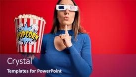  Presentation with movie popcorn - Colorful slide set enhanced with young-blonde-woman-wearing-3d backdrop and a ocean colored foreground