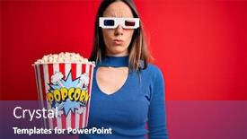  Presentation with popcorn movie - Presentation with young-blonde-woman-wearing-3d background and a ocean colored foreground