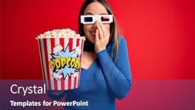  Presentation with movie popcorn - Slide deck featuring young-blonde-woman-wearing-3d background and a ocean colored foreground