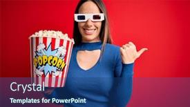  Presentation with popcorn movie - Beautiful slide deck featuring young-blonde-woman-wearing-3d backdrop and a ocean colored foreground