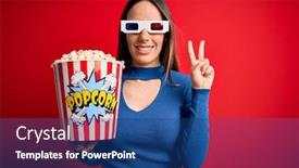  Presentation with popcorn movie - Audience pleasing presentation theme consisting of young-blonde-woman-wearing-3d backdrop and a ocean colored foreground
