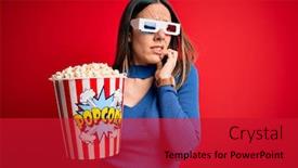  Presentation with popcorn movie - Audience pleasing presentation theme consisting of young-blonde-woman-wearing-3d backdrop and a crimson colored foreground