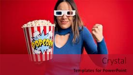  Presentation with movie popcorn - Theme having young-blonde-woman-wearing-3d background and a crimson colored foreground