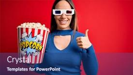  Presentation with movie popcorn - Presentation theme having young-blonde-woman-wearing-3d background and a ocean colored foreground