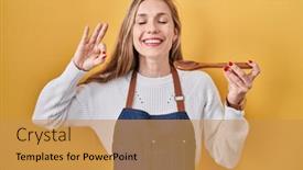  Presentation with apron - Slides consisting of young-blonde-woman-wearing-apron background and a  colored foreground