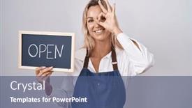  Presentation with apron - Slides featuring young-blonde-woman-wearing-apron background and a ocean colored foreground