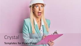  Presentation with architect - Slides featuring young-blonde-woman-wearing-architect background and a coral colored foreground