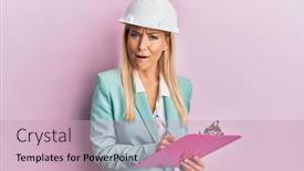  Presentation with architect - Amazing presentation theme having young-blonde-woman-wearing-architect backdrop and a  colored foreground