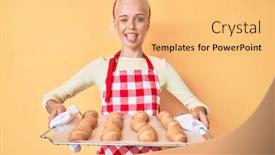  Presentation with tongue - Amazing theme having young-blonde-woman-wearing-baker backdrop and a yellow colored foreground