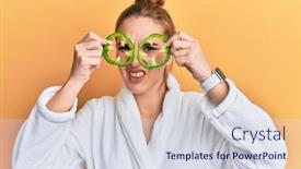  Presentation with pepper - Cool new theme with young-blonde-woman-wearing-bathrobe backdrop and a sky blue colored foreground