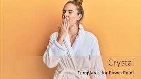  Presentation with sleepiness - Slides with young-blonde-woman-wearing-bathrobe background and a coral colored foreground