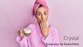  Presentation with mouth - Presentation design with young-blonde-woman-wearing-bathrobe background and a lemonade colored foreground