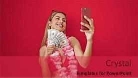  Presentation with video-background - Slides having young-blonde-woman-wearing-bikini background and a red colored foreground