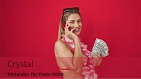  Presentation with smartphone - Presentation theme featuring young-blonde-woman-wearing-bikini and a crimson colored foreground