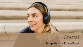  Presentation with black woman - Presentation having young-blonde-woman-wearing-black background and a coral colored foreground