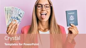  Presentation with passport - Slide deck with young-blonde-woman-wearing-business background and a coral colored foreground