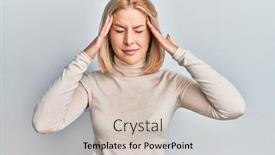  Presentation with migraine - Colorful slide set enhanced with young-blonde-woman-wearing-casual backdrop and a soft green colored foreground