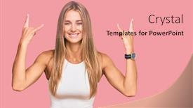  Presentation with rock music - Beautiful PPT theme featuring young-blonde-woman-wearing-casual backdrop and a coral colored foreground