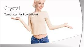  Presentation with comparison - Amazing presentation theme having young-blonde-woman-wearing-casual backdrop and a sky blue colored foreground