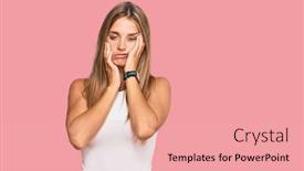  Presentation with sadness - Audience pleasing PPT theme consisting of young-blonde-woman-wearing-casual backdrop and a coral colored foreground