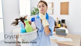  Presentation with sore throat - PPT theme consisting of young-blonde-woman-wearing-cleaner background and a  colored foreground